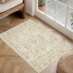 Beige Vintage Entryway Rug - Washable & Non-Slip
