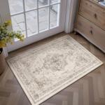 Beige Vintage Medallion Washable Area Rug 2x3