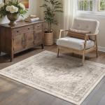 Beige Vintage Medallion Washable Area Rug 2x3