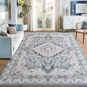 Blue Vintage 6x9 Area Rug - Machine Washable