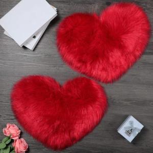 Heart Shaped Faux Fur Rug - Red, 2 Pack