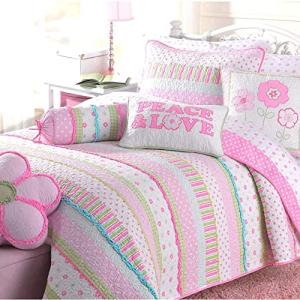 Pink Polka Dot Flower Girl Quilt Bedding Set