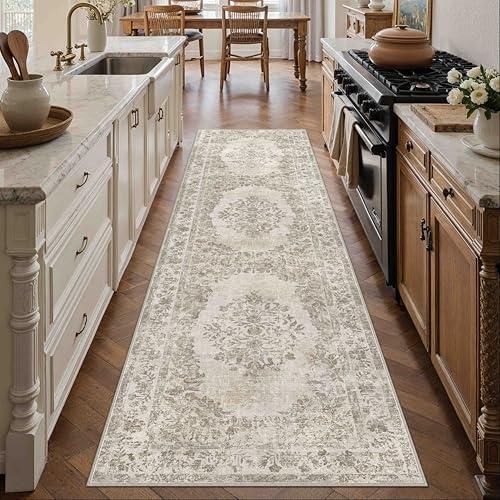 Beige Washable 2x8 Vintage Medallion Runner Rug