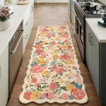 Washable Floral Runner Rug 2x5 Beige
