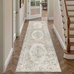 Beige Washable 2x8 Vintage Medallion Runner Rug