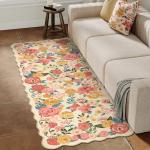 Washable Floral Runner Rug 2x5 Beige
