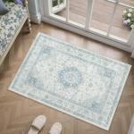 PureCozy Blue Area Rug 2x3 Washable Vintage Small Carpet for Entryway Kitchen Soft Retro Low Pile Thin Door Mat Non Slip Oriental Medallion Throw Rug for Bathroom Office Bedroom Dining Room