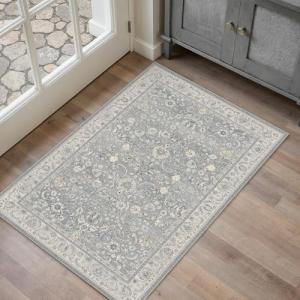 PureCozy Washable 2x3 Entryway Rug Blue Vintage Carpet for Entrance Soft Low Pile Non Slip Indoor Accent Distressed Throw Rug Kitchen Bedroom