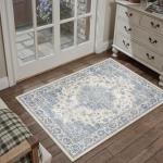PureCozy Washable Entryway Rug 2x3 Blue Vintage Door Mat Soft Low Pile Carpet Non Slip Distressed Small Throw Rug for Hallway Kitchen Bedroom Office Bathroom Laundry