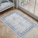 PureCozy 2x3 Area Rug Blue Washable Entryway Vintage Carpet Door Mat Small Non Slip Stain Soft Resistant Low Pile Thin Boho Accent Indoor Throw Rug for Kitchen Bathroom Entrance Bedroom