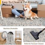 PureCozy Blue 2x3 Rug for Entryway Washable Vintage Small Area Rug Non-Slip Stain Resistant Door Mat Low Pile Retro Accent Indoor Throw Carpet for Entrance Kitchen Bedroom Laundry