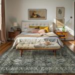 Lahome Washable Area Rugs 5x7 Green Rugs for Living Room,Boho Rug for Bedroom,Dining Room Carpet for Under Table, Distressed Non Slip Low Pile Carpet for Indoor Home Office Nursery(5'x7',Green)