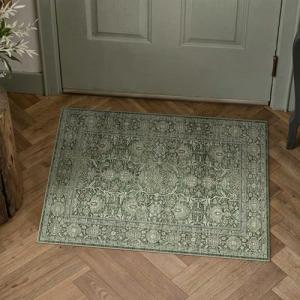 PureCozy Green Area Rug 2x3 Entryway Washable Soft Carpet Vintage Non Slip Indoor Kitchen Entrance Door Mat Traditional Retro Distressed Small Throw Rug Bathroom Laundry Bedroom