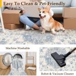 PureCozy Washable Entryway Rug 2x3 Blue Vintage Door Mat Soft Low Pile Carpet Non Slip Distressed Small Throw Rug for Hallway Kitchen Bedroom Office Bathroom Laundry