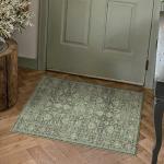 PureCozy Green Area Rug 2x3 Entryway Washable Soft Carpet Vintage Non Slip Indoor Kitchen Entrance Door Mat Traditional Retro Distressed Small Throw Rug Bathroom Laundry Bedroom