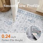 PureCozy 2x3 Area Rug Blue Washable Entryway Vintage Carpet Door Mat Small Non Slip Stain Soft Resistant Low Pile Thin Boho Accent Indoor Throw Rug for Kitchen Bathroom Entrance Bedroom