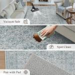 PureCozy Blue Area Rug 2x3 Entryway Washable Soft Carpet Vintage Non Slip Indoor Kitchen Entrance Door Mat Traditional Retro Distressed Small Throw Rug Bathroom Laundry Bedroom