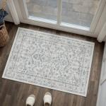 PureCozy Blue 2x3 Entryway Rug Vintage Area Carpet Indoor Kitchen Washable Door Mat Entrance Small Low Pile Traditional Distressed Retro Accent Throw Rug Non Slip Office Bathroom