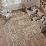 HUGEAR Area Rug 5x7 Vintage Brown Machine Washable Living Room Rugs Distressed Retro Floral Vacuumable Low Pile Carpet Bedroom Office Dining Room Laundry Room Non Slip Soft Lightweight