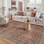 HUGEAR Area Rug 5x7 Vintage Brick Red Machine Washable Living Room Rugs Distressed Retro Floral Vacuumable Low Pile Carpet Bedroom Office Dining Room Laundry Room Non Slip Soft Lightweight