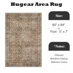 HUGEAR Area Rug 5x7 Vintage Brown Machine Washable Living Room Rugs Distressed Retro Floral Vacuumable Low Pile Carpet Bedroom Office Dining Room Laundry Room Non Slip Soft Lightweight