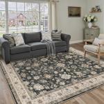 HUGEAR Area Rug 5x7 Vintage Black Machine Washable Living Room Rugs Distressed Retro Floral Vacuumable Low Pile Carpet Bedroom Office Dining Farmhouse Playroom Non Slip