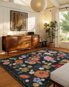 5x7 Area Rugs for Living Room: Machine Washable Rug for Bedroom Non Slip Low Pile Soft Faux Wool Non Shedding Distressed Vintage Floral Carpet for Dining Room Kitchen Nursery Farmhouse Entryway Indoor