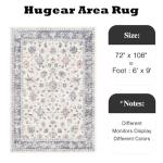 HUGEAR Area Rug 6x9 Vintage Blue Machine Washable Living Room Rugs Distressed Retro Floral Vacuumable Low Pile Carpet Bedroom Office Dining Farmhouse Playroom Non Slip