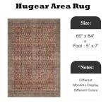 HUGEAR Area Rug 5x7 Vintage Brick Red Machine Washable Living Room Rugs Distressed Retro Floral Vacuumable Low Pile Carpet Bedroom Office Dining Room Laundry Room Non Slip Soft Lightweight