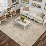 HUGEAR 5x7 Area Rug Beige Vintage Machine Washable Living Room Rugs Distressed Retro Floral Vacuumable Low Pile Carpet Bedroom Office Dining Room Laundry Room Non Slip Soft Lightweight