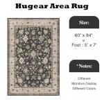 HUGEAR Area Rug 5x7 Vintage Black Machine Washable Living Room Rugs Distressed Retro Floral Vacuumable Low Pile Carpet Bedroom Office Dining Farmhouse Playroom Non Slip