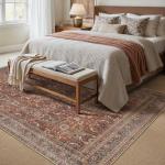 HUGEAR Area Rug 5x7 Vintage Brick Red Machine Washable Living Room Rugs Distressed Retro Floral Vacuumable Low Pile Carpet Bedroom Office Dining Room Laundry Room Non Slip Soft Lightweight