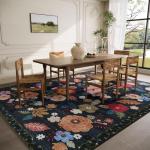5x7 Area Rugs for Living Room: Machine Washable Rug for Bedroom Non Slip Low Pile Soft Faux Wool Non Shedding Distressed Vintage Floral Carpet for Dining Room Kitchen Nursery Farmhouse Entryway Indoor