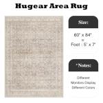 HUGEAR Area Rug 5x7 Vintage Beige Machine Washable Living Room Rugs Distressed Retro Floral Vacuumable Low Pile Carpet Bedroom Office Dining Room Laundry Room Non Slip Soft Lightweight