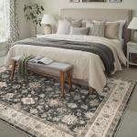 HUGEAR Area Rug 5x7 Vintage Black Machine Washable Living Room Rugs Distressed Retro Floral Vacuumable Low Pile Carpet Bedroom Office Dining Farmhouse Playroom Non Slip