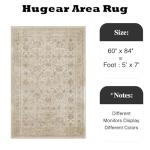 HUGEAR 5x7 Area Rug Beige Vintage Machine Washable Living Room Rugs Distressed Retro Floral Vacuumable Low Pile Carpet Bedroom Office Dining Room Laundry Room Non Slip Soft Lightweight