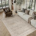 HUGEAR Area Rug 5x7 Vintage Beige Machine Washable Living Room Rugs Distressed Retro Floral Vacuumable Low Pile Carpet Bedroom Office Dining Room Laundry Room Non Slip Soft Lightweight