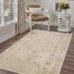 HUGEAR 5x7 Area Rug Beige Vintage Machine Washable Living Room Rugs Distressed Retro Floral Vacuumable Low Pile Carpet Bedroom Office Dining Room Laundry Room Non Slip Soft Lightweight