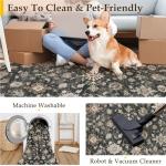 HUGEAR Area Rug 5x7 Vintage Black Machine Washable Living Room Rugs Distressed Retro Floral Vacuumable Low Pile Carpet Bedroom Office Dining Farmhouse Playroom Non Slip