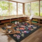 5x7 Area Rugs for Living Room: Machine Washable Rug for Bedroom Non Slip Low Pile Soft Faux Wool Non Shedding Distressed Vintage Floral Carpet for Dining Room Kitchen Nursery Farmhouse Entryway Indoor