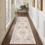 Beige Vintage Medallion Washable Runner Rug 2x8