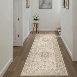 Beige Washable 2x6 Vintage Runner Rug