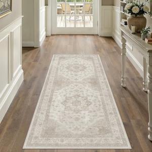 Beige Washable Vintage Runner Rug 2x5