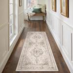 Beige Vintage Medallion Washable Runner Rug 2x5