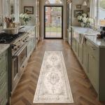 Beige Vintage Medallion Washable Runner Rug 2x6