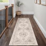 Beige Vintage Medallion Washable Runner Rug 2x8