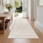 Beige Vintage Washable Hallway Runner Rug
