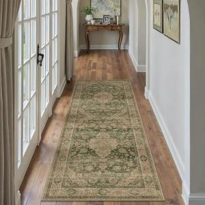 HUGEAR 2x5 Retro Green Floral Runner Rug