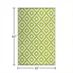 FH Home Outdoor Rug - Waterproof, Fade Resistant, Reversible - Premium Recycled Plastic - Geometric - Porch, Deck, Balcony, Mudroom, Laundry Room, Patio - Aztec - Green & White Crease Free - 3 x 5 ft