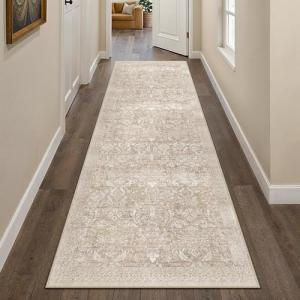 Beige Vintage 2x8 Washable Runner Rug